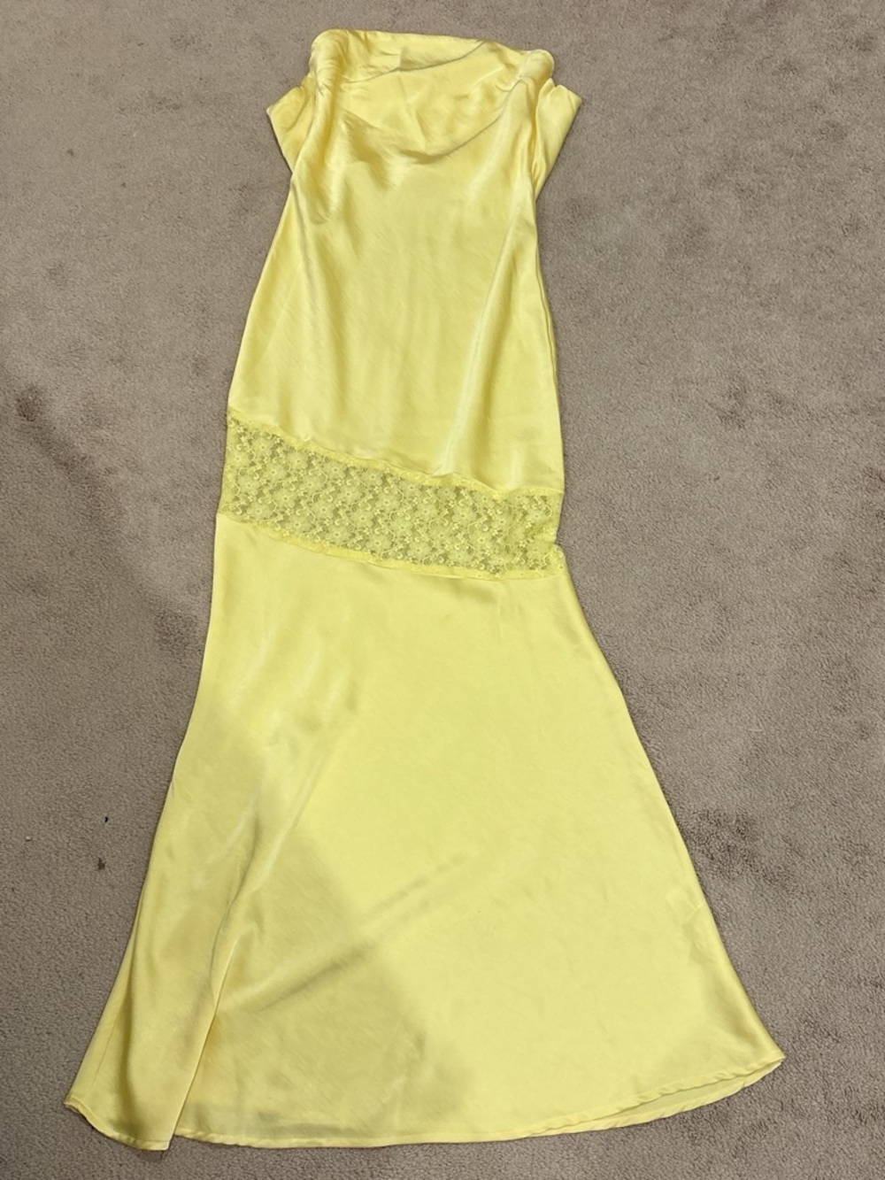 Yellow Satin Lace-Trim Slip strapless long Dress